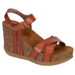 Bjorndal Kori Brown Wedge Crisscross Cork Sole Sandals Women's Size 7